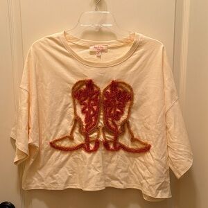Peach Love California Cream Tee with Cowboy Boots Design